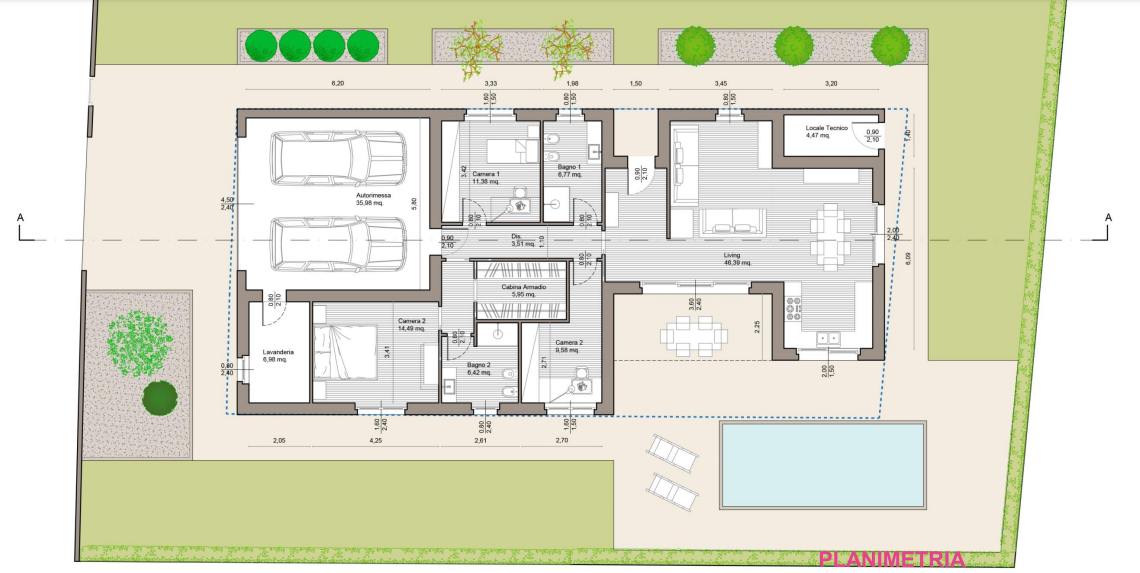 Planimetria della costruzione Casa in Legno modello Casa in Xlam ad alta efficienza energetica di BCL Bergamasca Costruzioni Legno