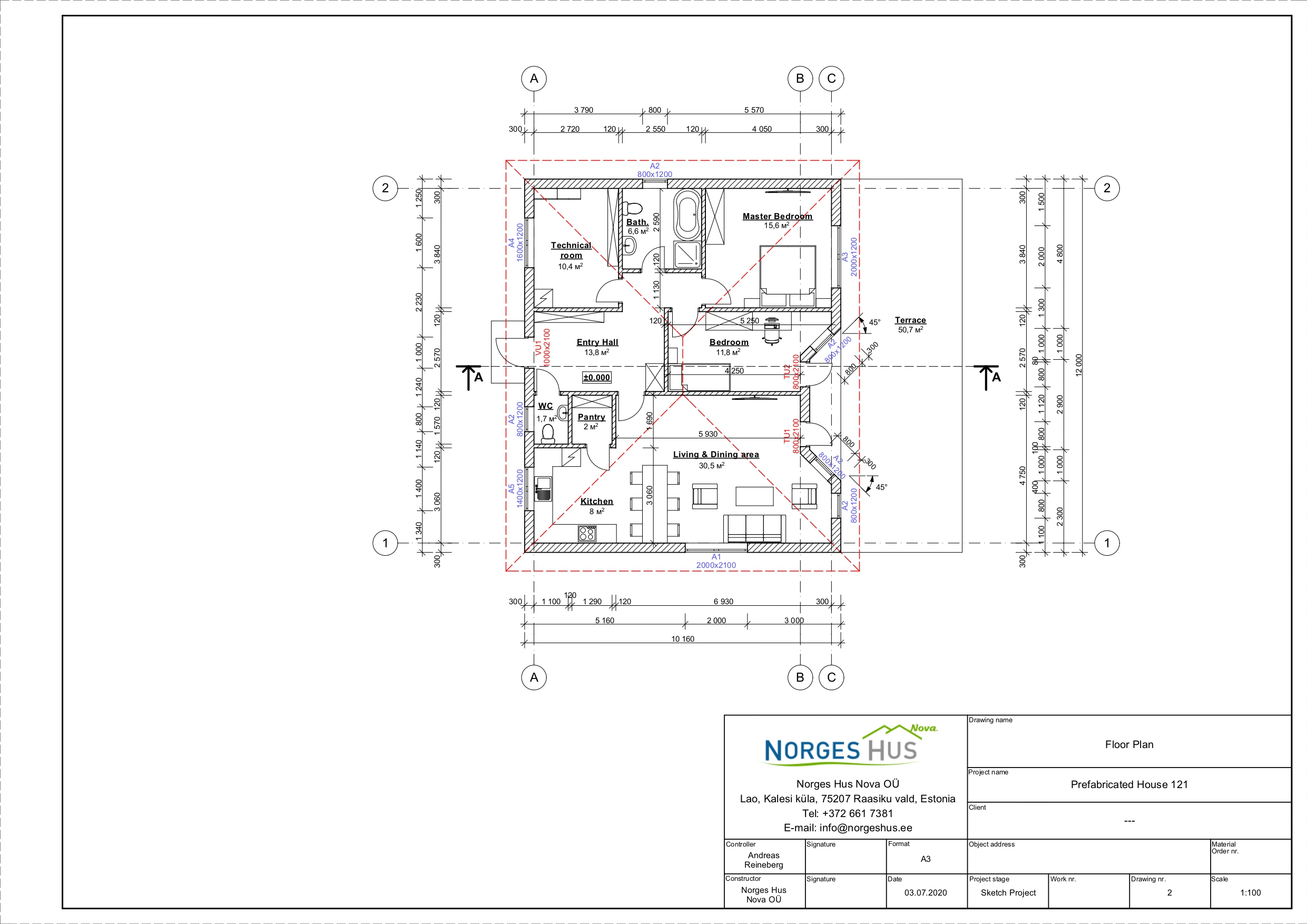 Planimetria della costruzione Casa in Legno modello MODELLO 121 di NORGES HUS