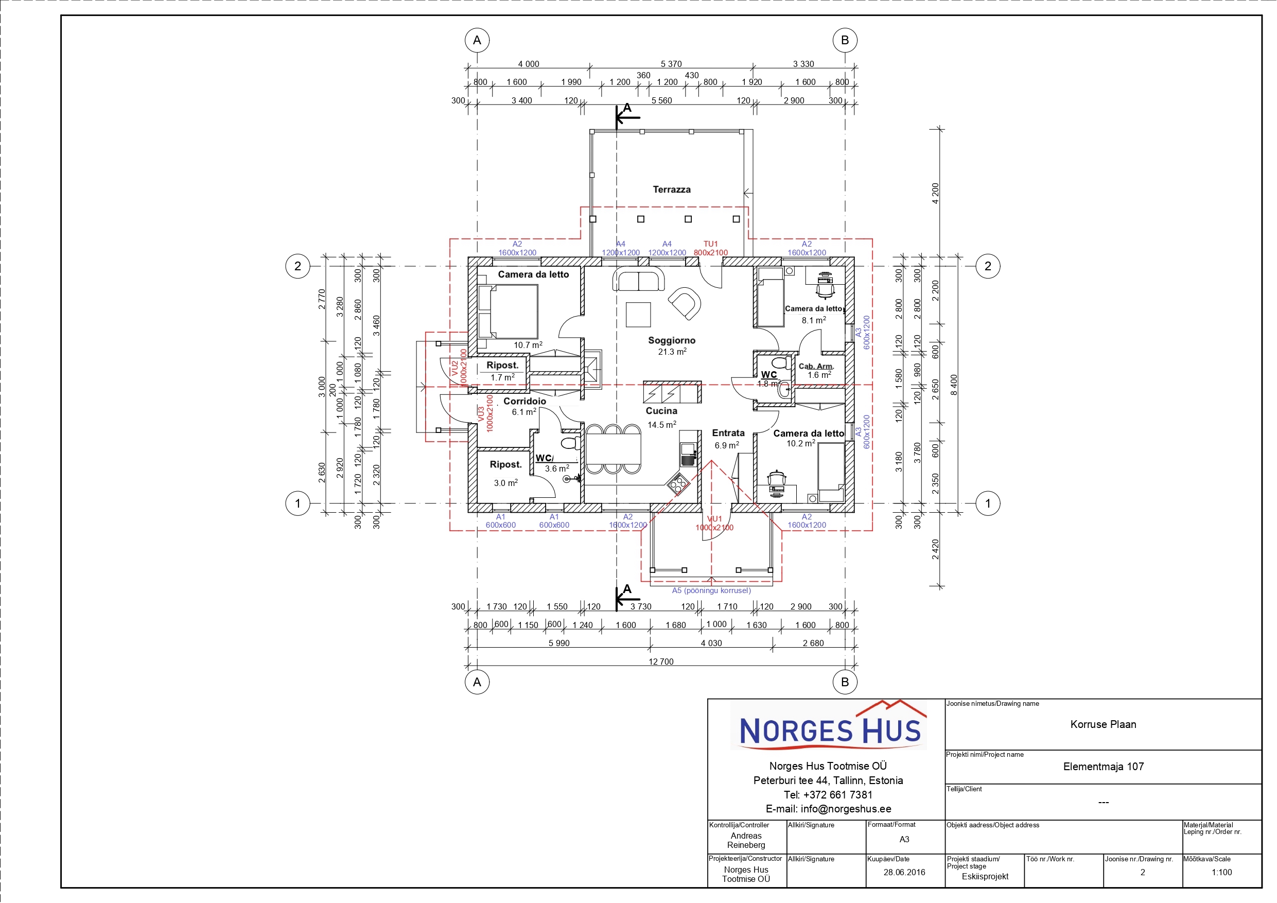 Planimetria della costruzione Casa in Legno modello MODELLO 107 di NORGES HUS