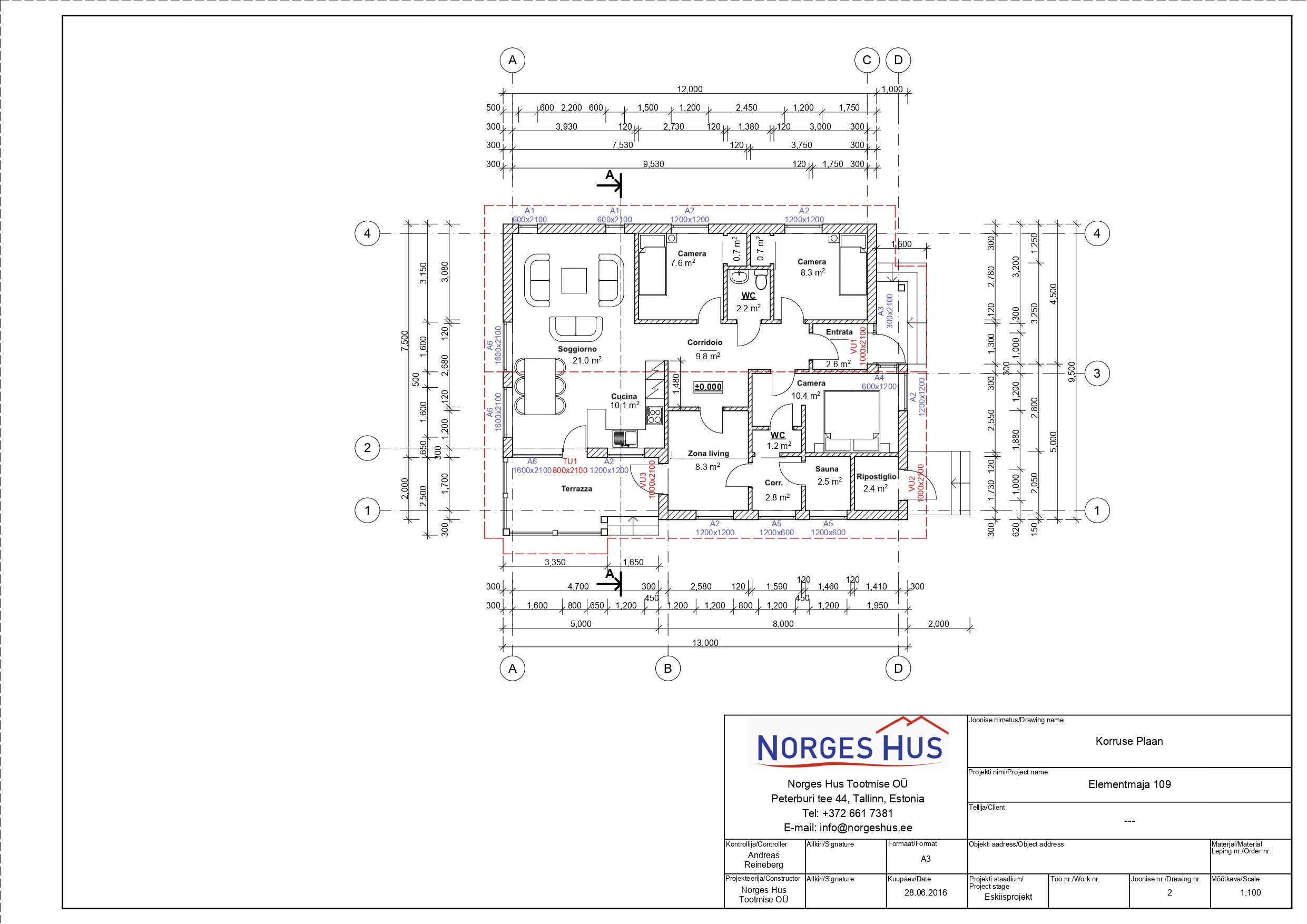 Planimetria della costruzione Casa in Legno modello MODELLO 109 di NORGES HUS