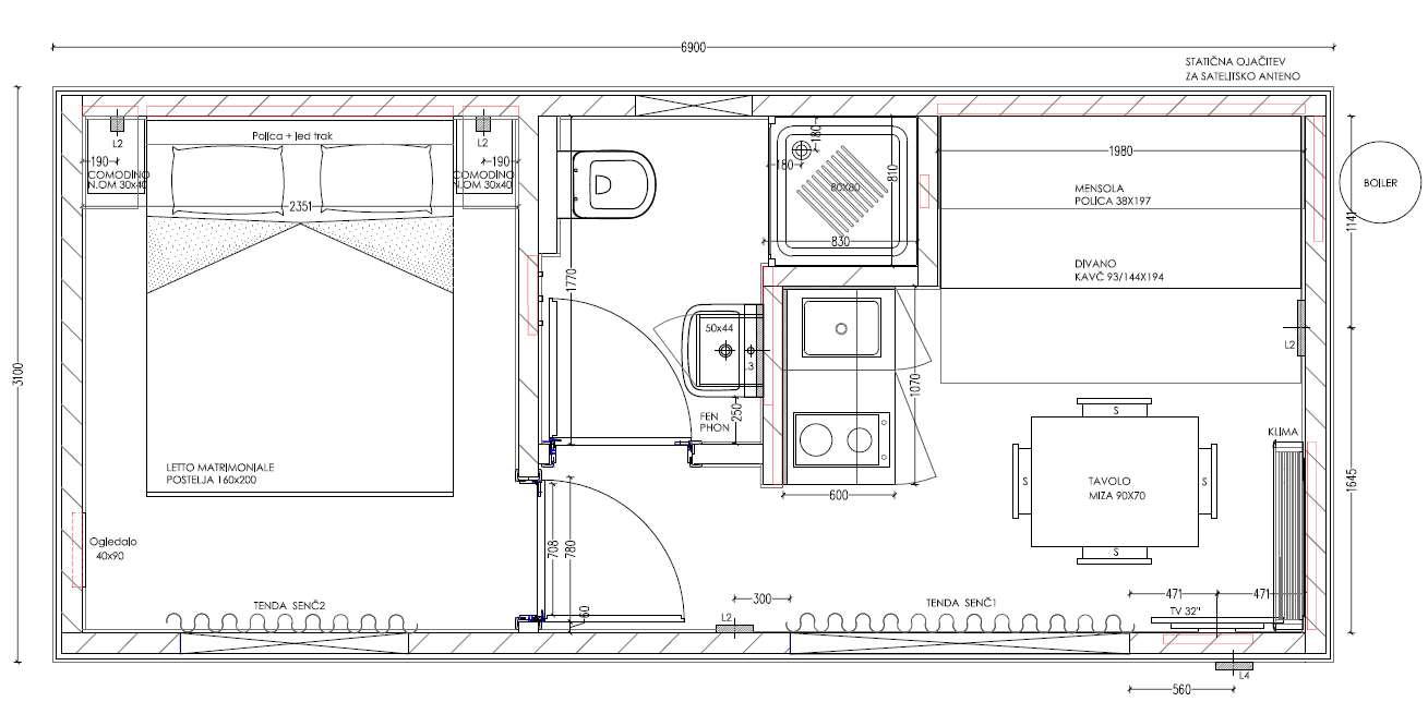 Planimetria della costruzione Baita o Chalet in Legno modello bulgalow  per camping - strutture ricettive   di RIKO-HISE srl - Arch. Daniele Bonzi